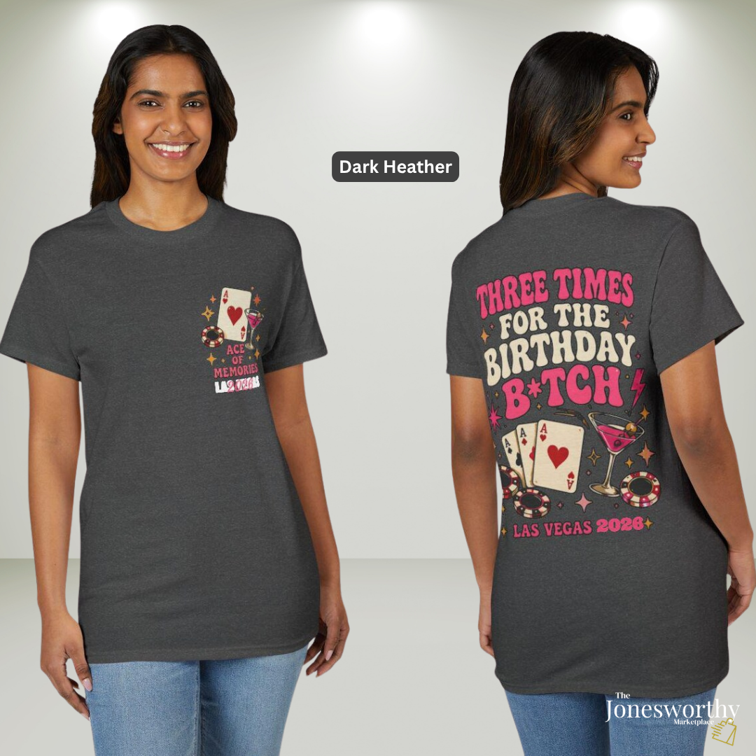 👑🎰♠️ Las Vegas Birthday Collection | Queen Birthday Trip Shirts | Personalized Year | Gildan® 8000 DryBlend® Unisex T-Shirt