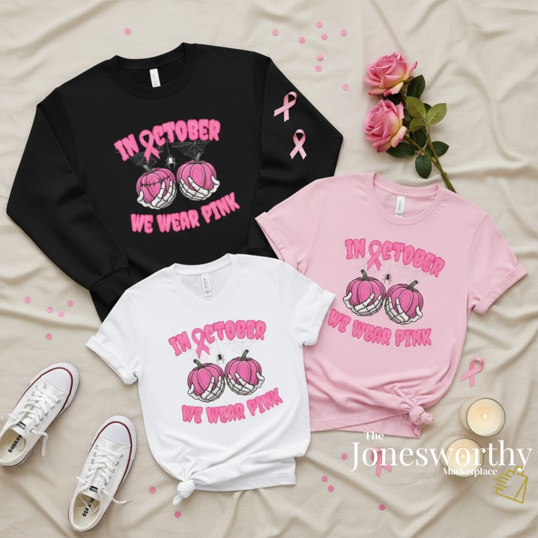 In October We Wear Pink Pumpkin Shirt | Breast Cancer Awareness Tee & Sweatshirt  | Breast Cancer Pink Ribbon Shirt