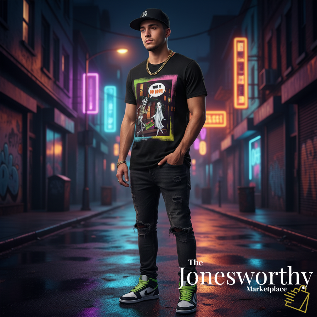 Funny Halloween Graphic Tee | Retro Hip-Hop Skeleton & Ghost |  What it Do BOO?! | Graffiti Unisex Heavy Cotton Shirt