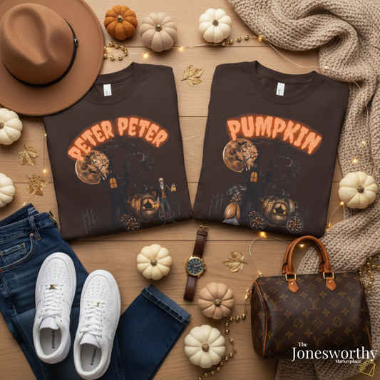 Funny Couples Halloween Shirts | Peter Peter Pumpkin Eater T-Shirts | Vintage Retro Horror Graphic Tees