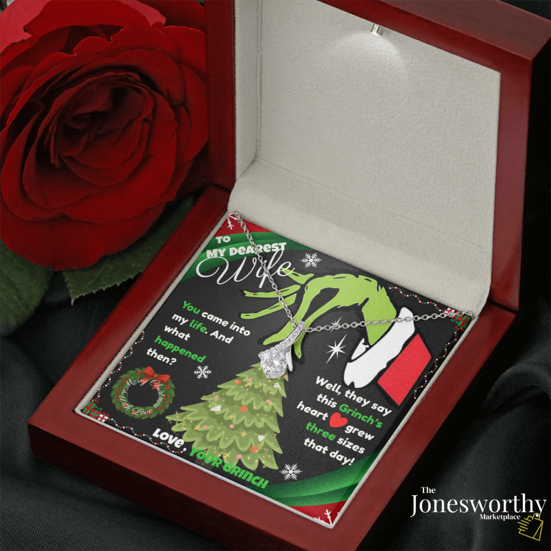 Christmas Necklace for Her – Personalized Alluring Necklace with Custom Message Card – “This Heart Grew Three Sizes” – Gift for Daughter, Sister, Niece, Granddaughter🎄✨