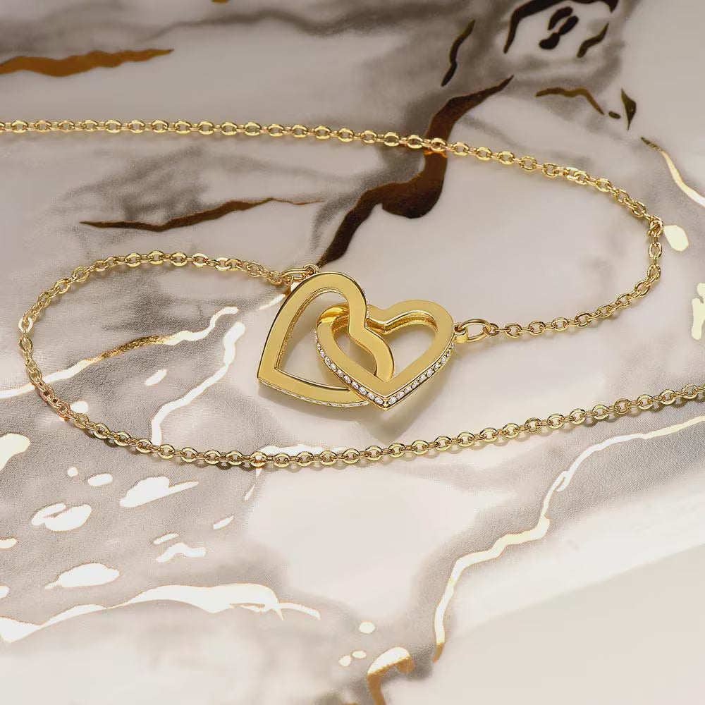 Sisters Interlocking Heart Necklace – Meaningful Sister Gift, Side by Side or Miles Apart, Gold Heart Keepsake Jewelry