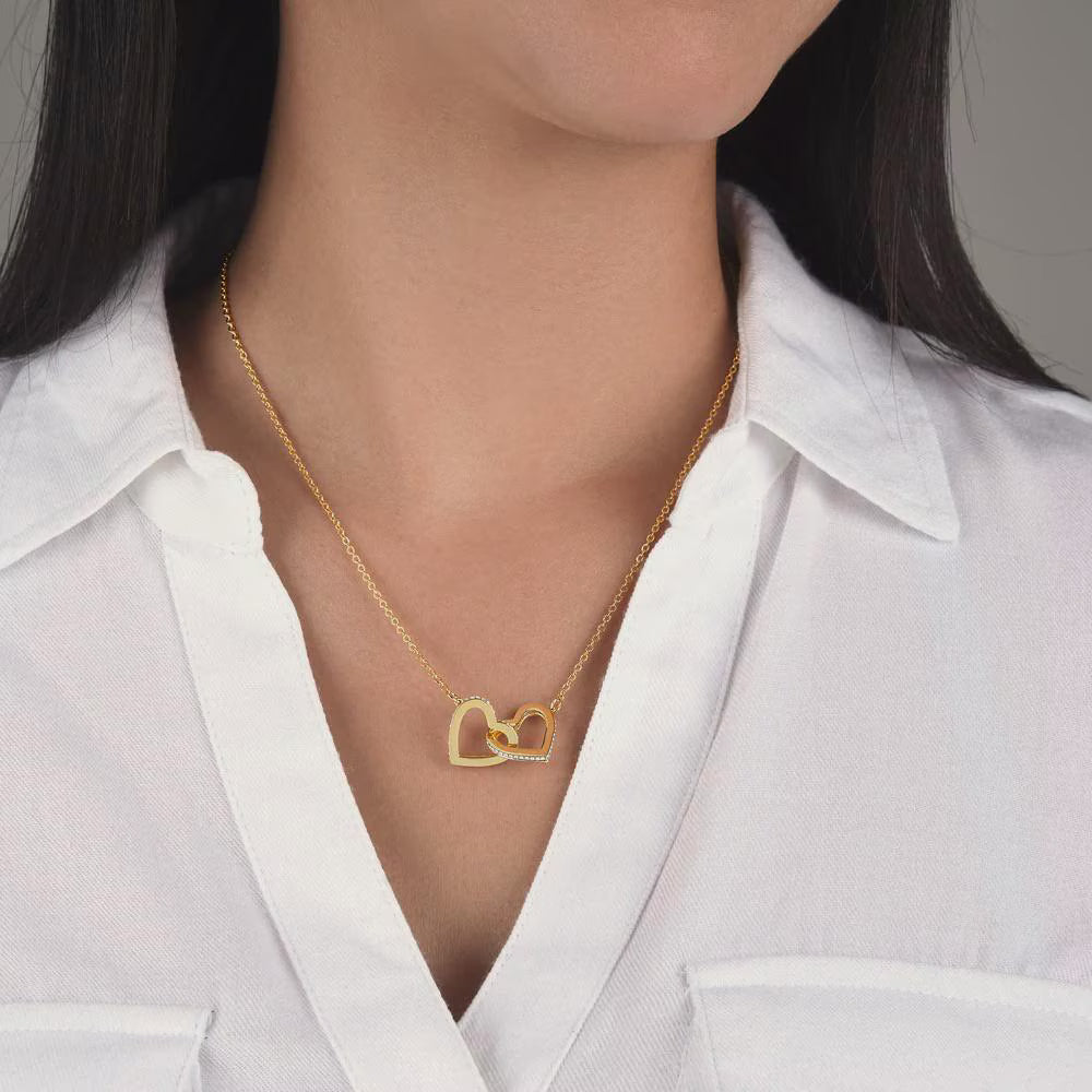 Sisters Interlocking Heart Necklace – Meaningful Sister Gift, Side by Side or Miles Apart, Gold Heart Keepsake Jewelry