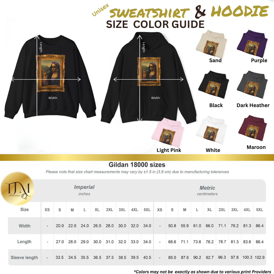 Monét Leisha Black Mona Lisa Hoodie, Sweatshirt & T-Shirt| Modern African American Art Streetwear | Vintage Gold Frame Design