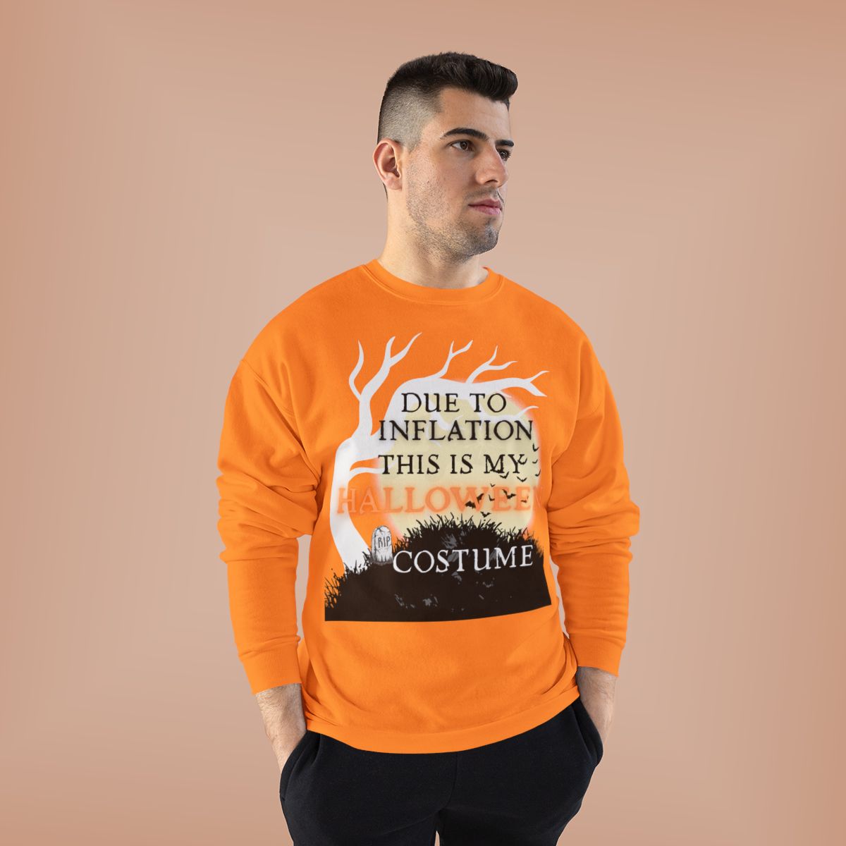 Funny Halloween Shirts | Sweatshirts | Due to Inflation Costume | Inflation, Black or Orange Unisex Tees & Crewnecks