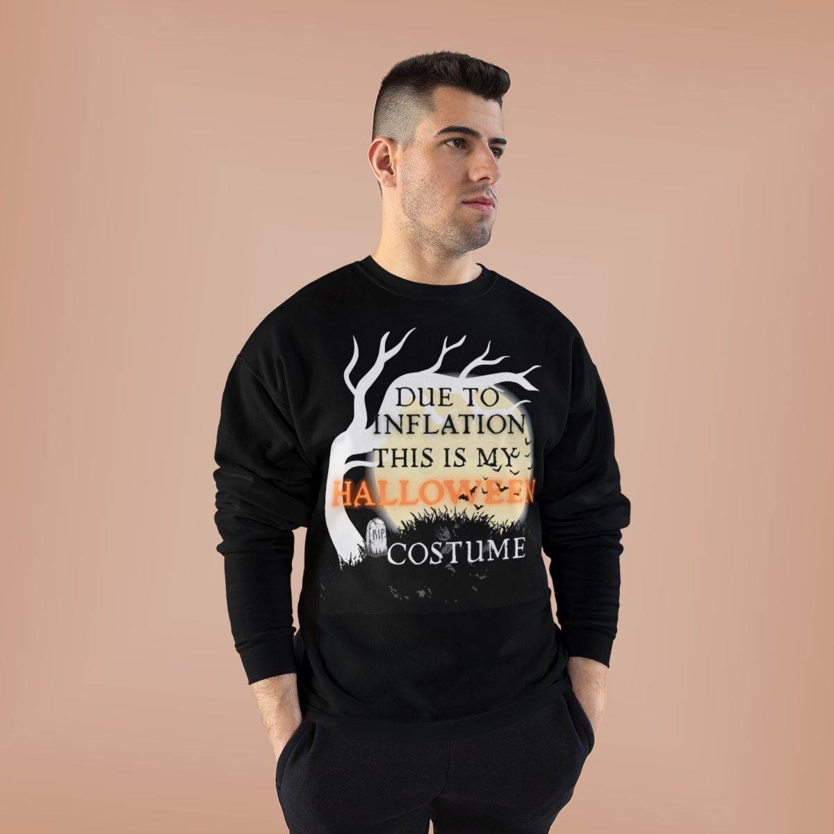 Funny Halloween Shirts | Sweatshirts | Due to Inflation Costume | Inflation, Black or Orange Unisex Tees & Crewnecks